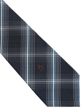 PENGUIN Men's Navy Blue White Plaid Silk Tie Necktie 3 x 59